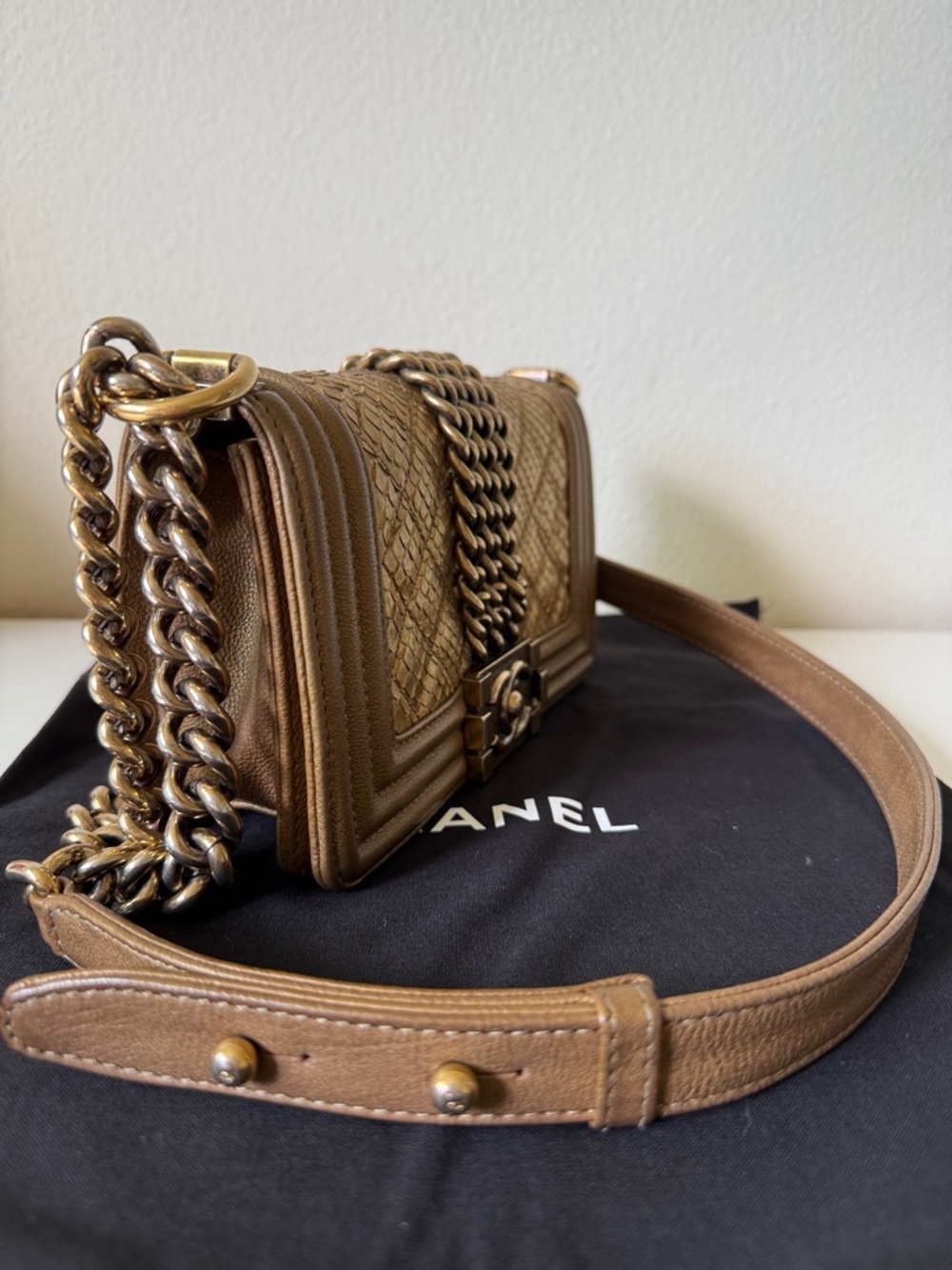 CHANEL Bronze Quilted Boy Flap Shoulder Bag with Chain - Picture 3 of 12